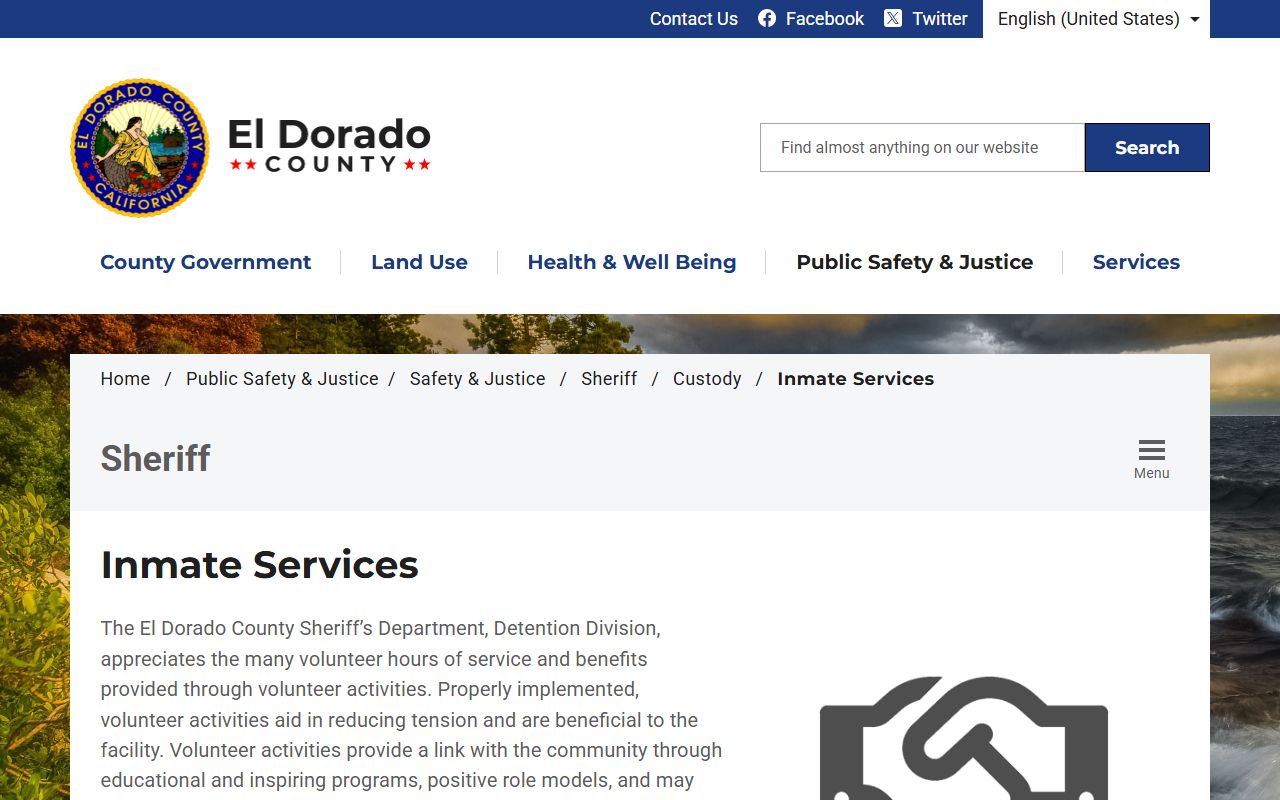 El Dorado County inmate services page listing jail programs and education options